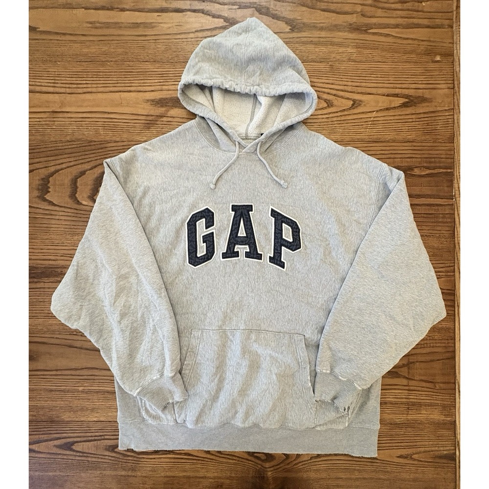 Vintage GAP Men's Large Spell Out Thrashed Boxy Distressed Hoodie Sweatshirt